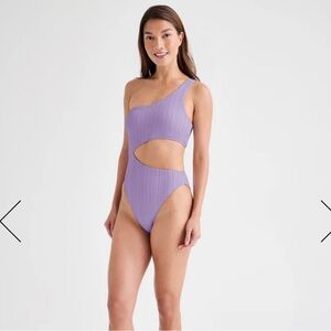 NWT Splendid asymmetrical one piece purple swimsuit medium